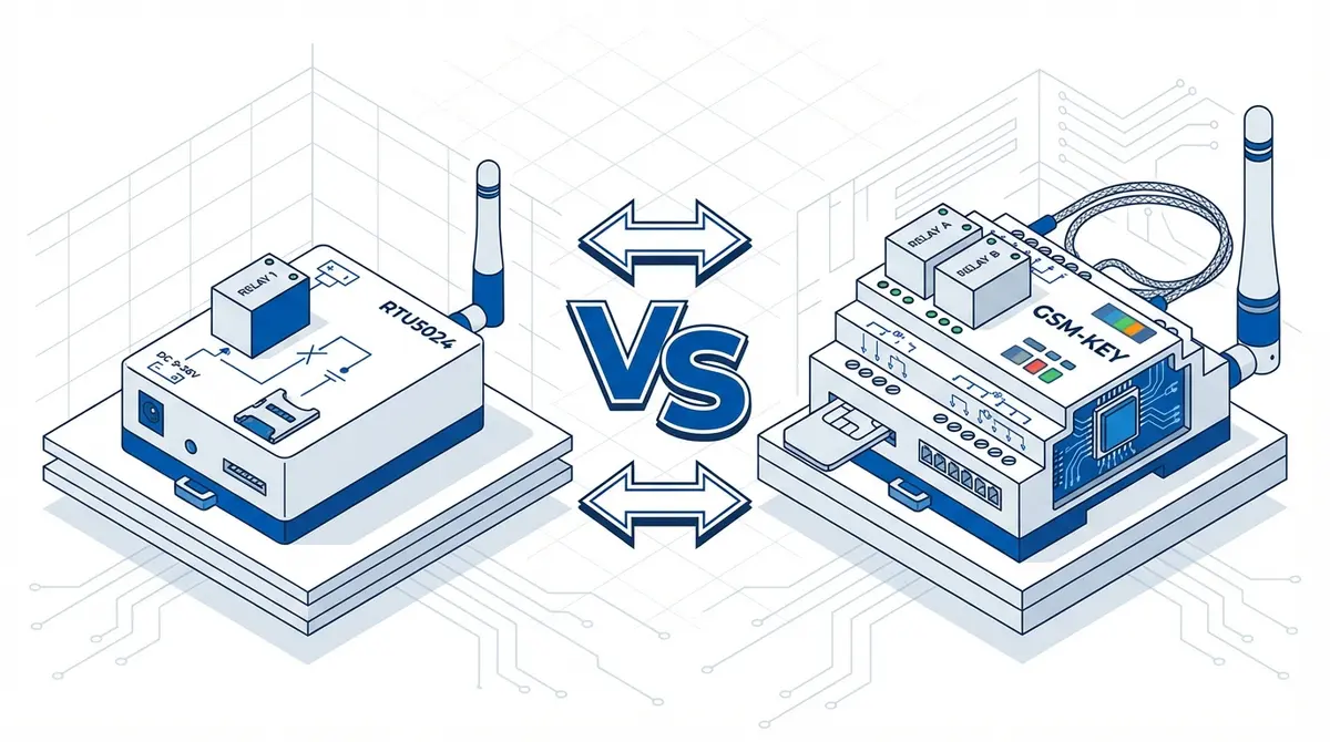 RTU5024 and Waferstar GSM-KEY modules facing each other in a versus comparison